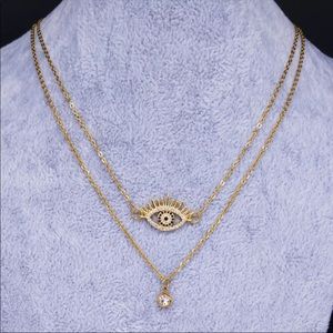 Double layered evil eye necklace